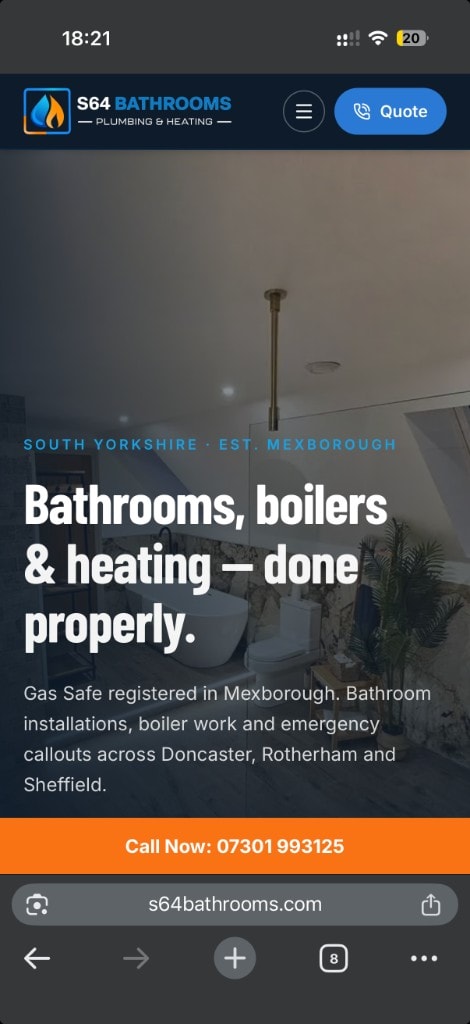 S64 Bathrooms mobile website designed by PEAK HQ